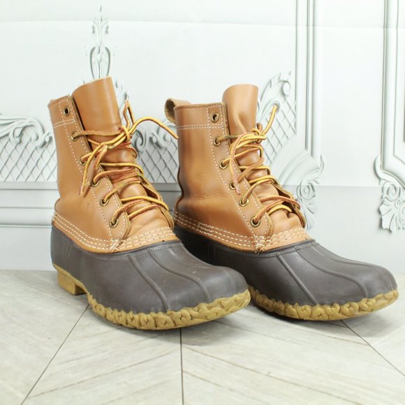 LL Bean Brown Leather Lace Up Unlined  Duck Boots Size 7 Narrow - Picture 3 of 9